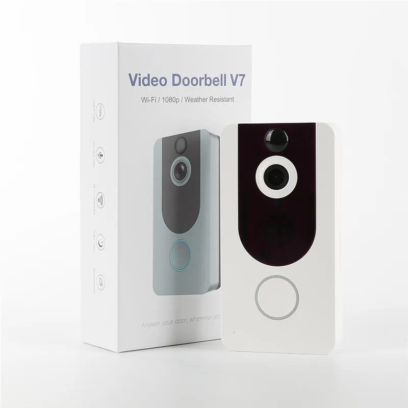 V7 1080p WiFi видео дверной звонок камера беспроводной видеодомофон домофон удаленный мониторинг сигнализация ночное видение умный дверной Звонок - Цвет: Белый