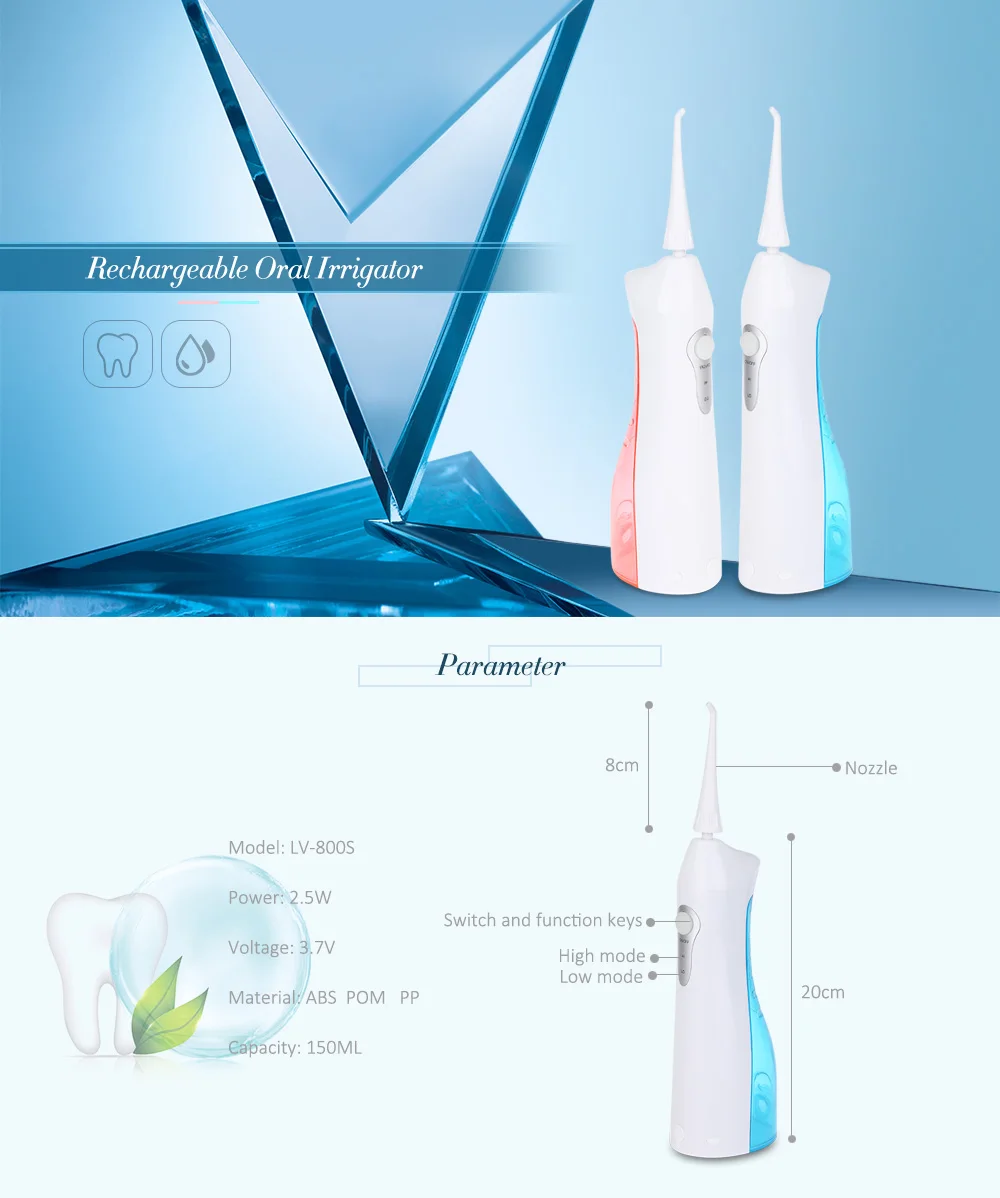 Перезаряжаемый ирригатор для полости рта, портативный водонепроницаемый Электрический водный спа для зубов, для взрослых, USB, уход за