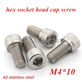 

200pcs/lot M4*10 Allen Bolt screws DIN912 Hex Socket Cylinder Head Cup Screw M4X10mm Machine screw A2-70 Stainless Steel 304