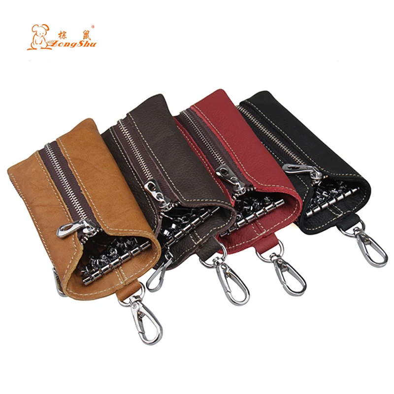 

Genuine Leather Car Key Wallets Vintage Key Holder Credit Card Housekeeper Keys Organizer KeychainBag Key Pouch (bulk customize)