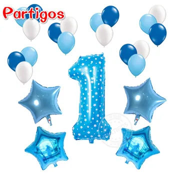 

23pcs/lot 32inch Number Digit Foil Balloons Baby Shower 1st birthday Party Boy Star Helium 2.2g pink Blue Latex Globos Decor