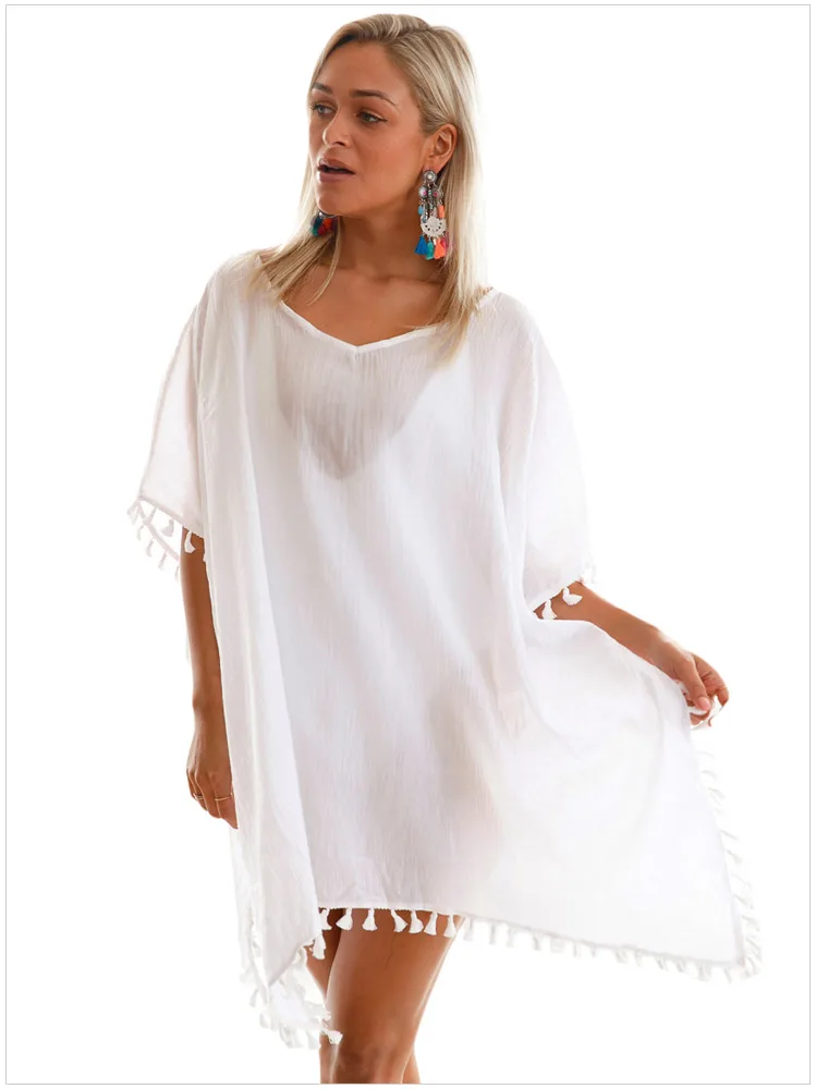 white gauze beach cover up