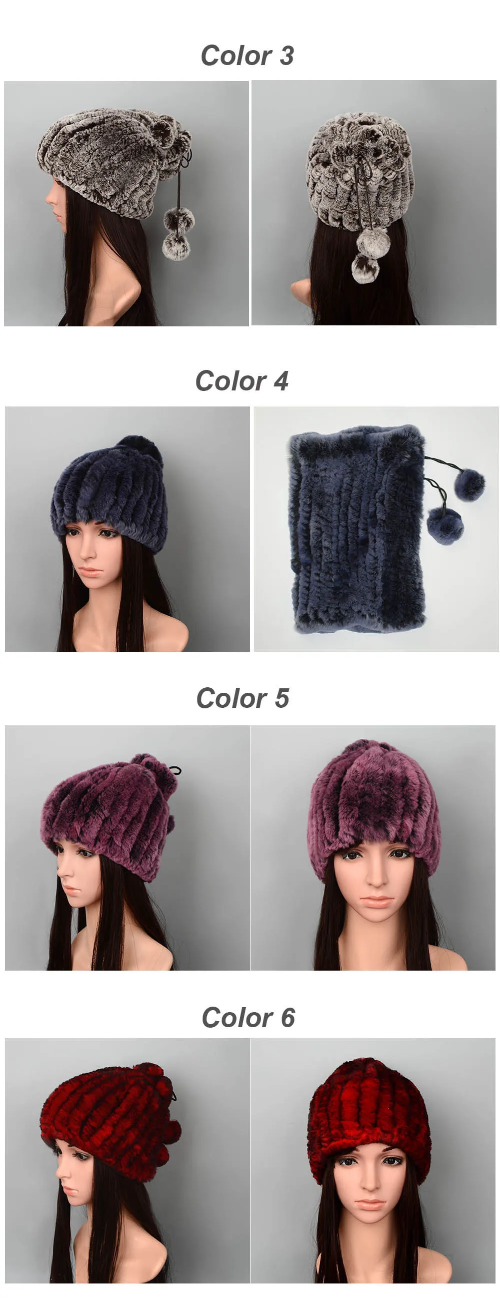 Knit rex rabbit hat neck warmer color 3-6