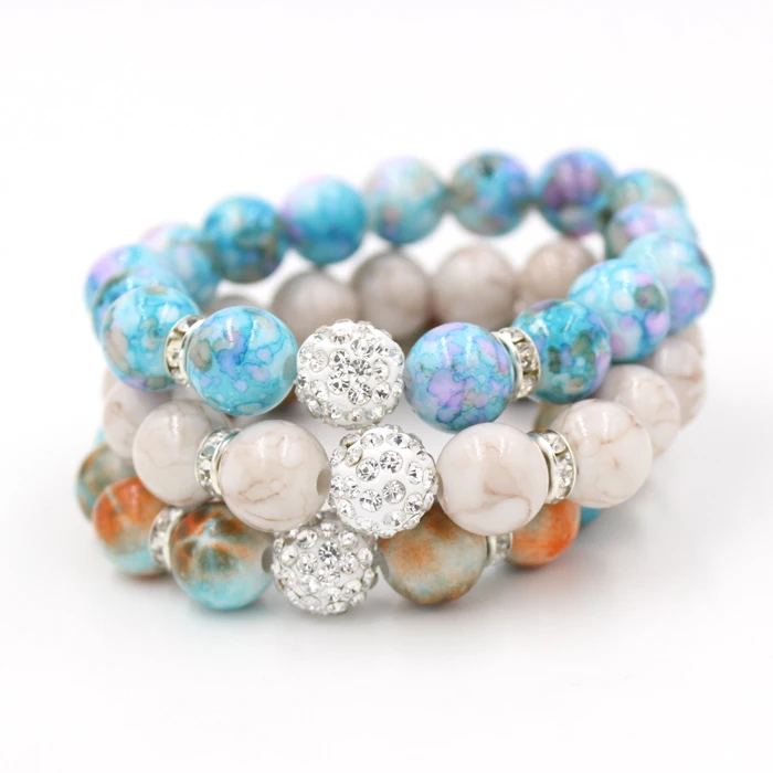 1PC Free Shipping Stretch Beaded Bracelets, 12mm Round Beaded with Disco Bling Crystal Ball ...