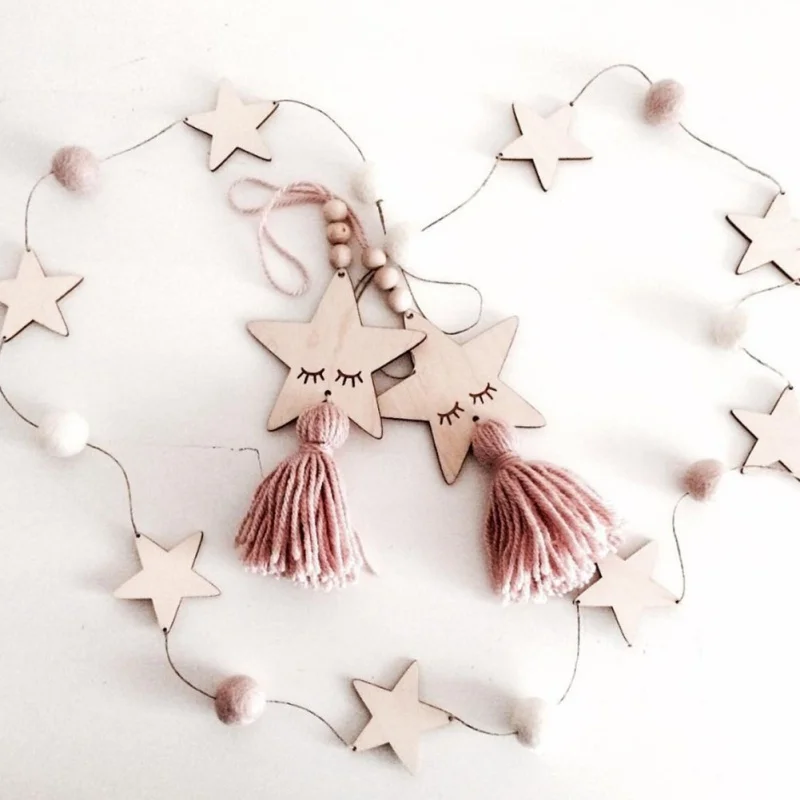 

Cute Wood Bead Garland Home Decor Kid's Room Hanging Ornament Banners Hanging Curtains Best Gifts Nordic Style Ornament