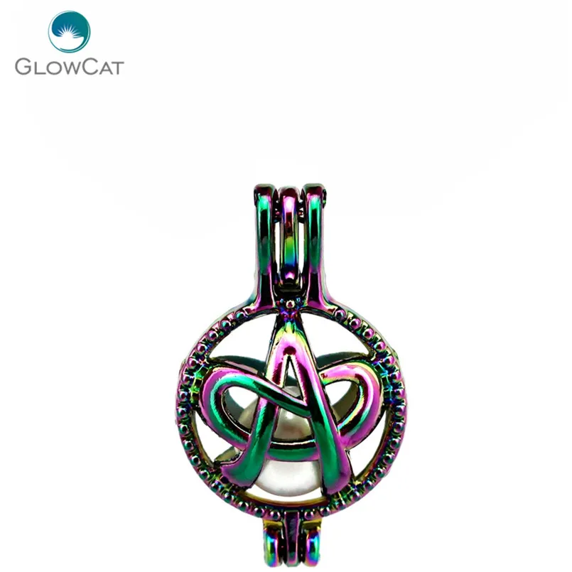 C500 5pcs/lot Rainbow Color 26mm Letter A Alphabet Cage Pendant Pearl Locket Fairytale Party Essential Oil Diffuser | Украшения и