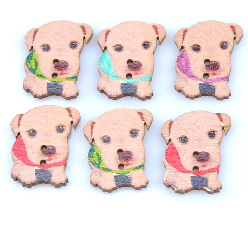 50pcs2HolesmixedcutedogPaintedWoodenButtonsFitSewingand