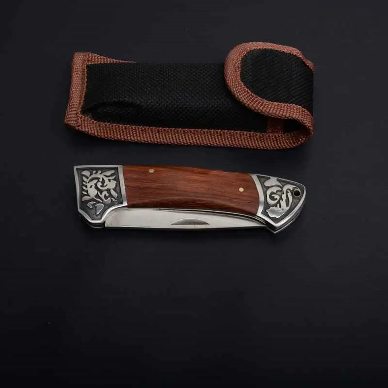 copper tactical folding knife steel blade wood handle rescue pocket edc tools  (5)