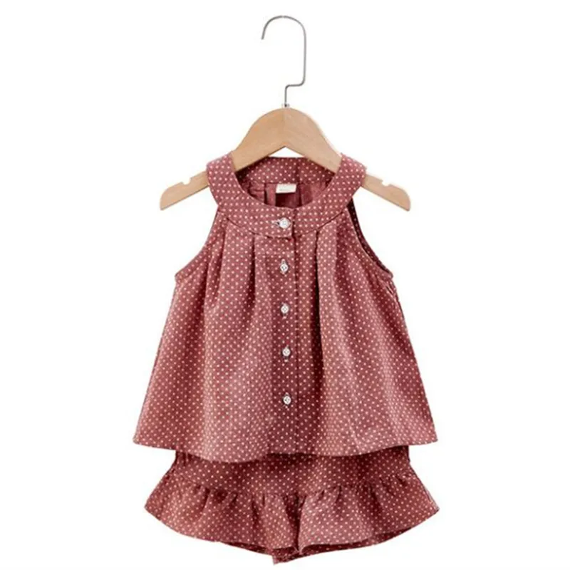 

2019 Summer New Baby Girl Clothes Small Dot Sleeveless Two-Piece Set Thin And Fresh Sweet Princess Girl Top + Shorts Suit 4M-5Y
