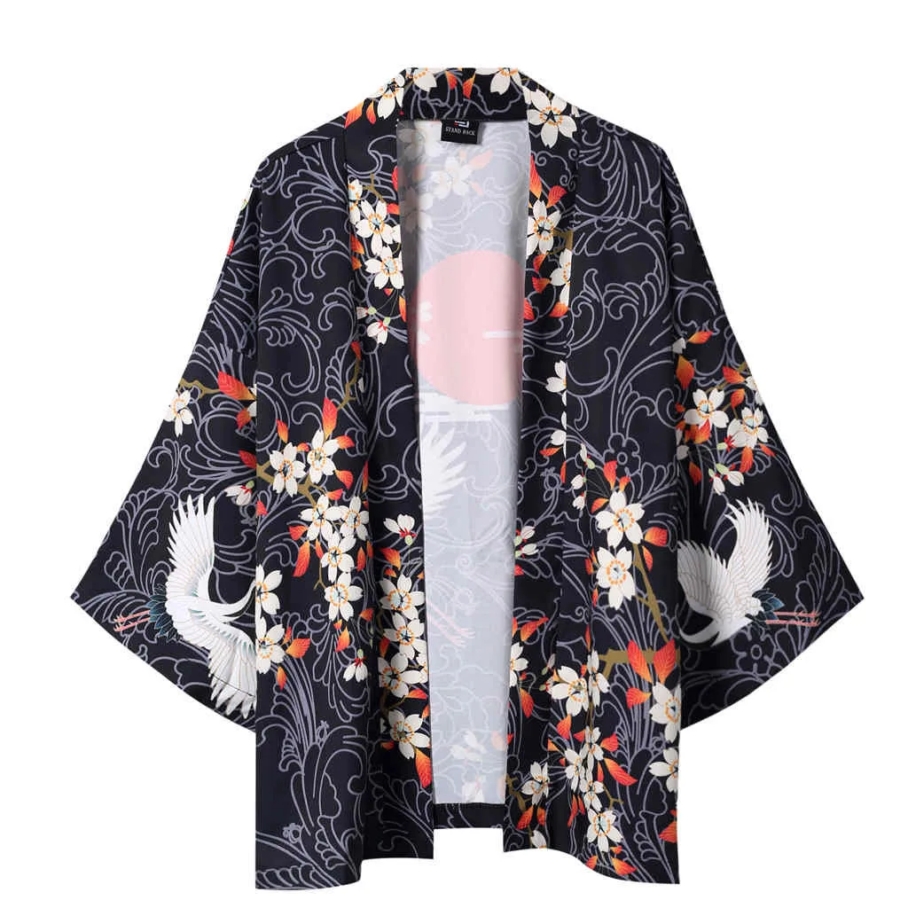 Jacke Top Summer Japanese Five Point Sleeves Kimono Mens and Womens Couple Cloak