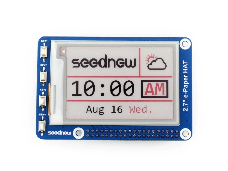 

264X176 ,2.7" e-Paper HAT (B) for Raspberry Pi with embedded controller, SPI interface red, black, and white three-color display