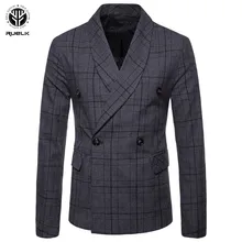 RUELK мужской осенний клетчатый двубортный костюм деловой джентльмен Повседневное платье одиночный Западный винтажный топ с длинными рукавами