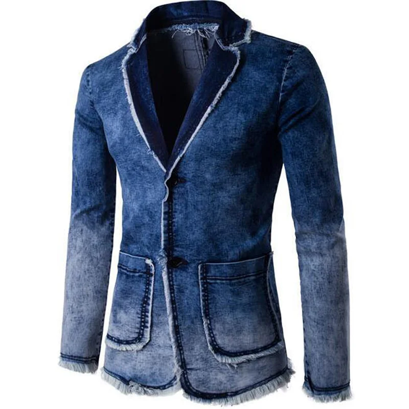 Mens Denim Suit Jackets Blue Slim Comfortable Young Men Fashion Casual Coat Size M L XL 2XL