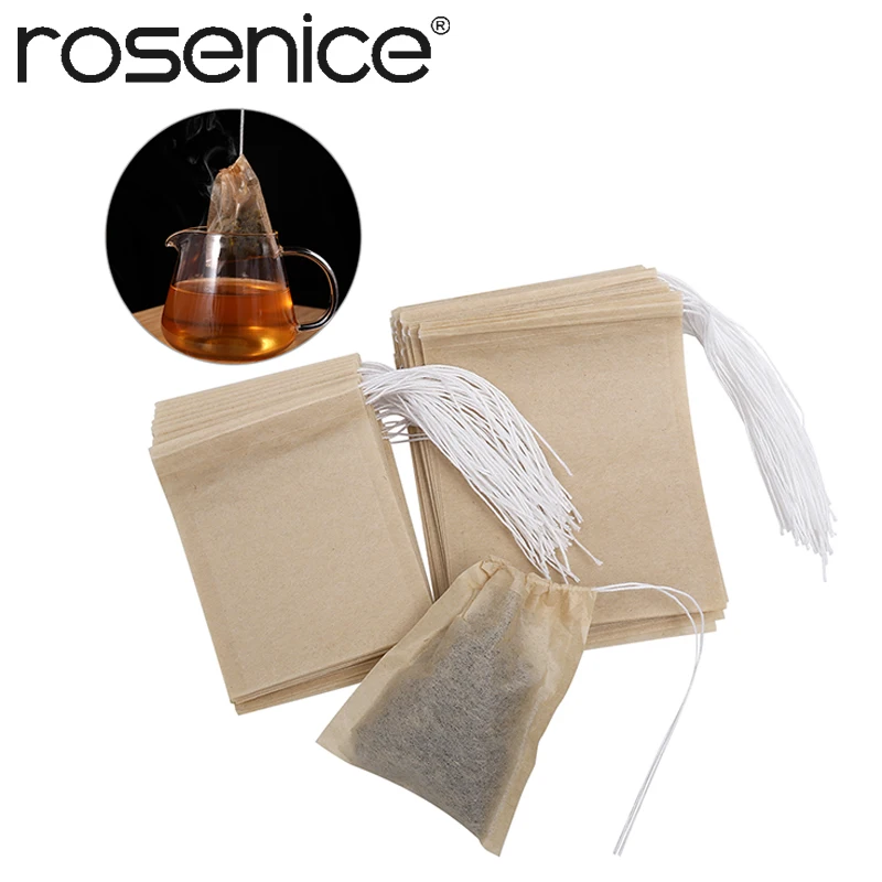 ROSENICE 200 шт нетканый материал чайные пакетики со шнурком чайный пакетик пустые бумажные пакетики для чая с пустыми листьями порошок травы