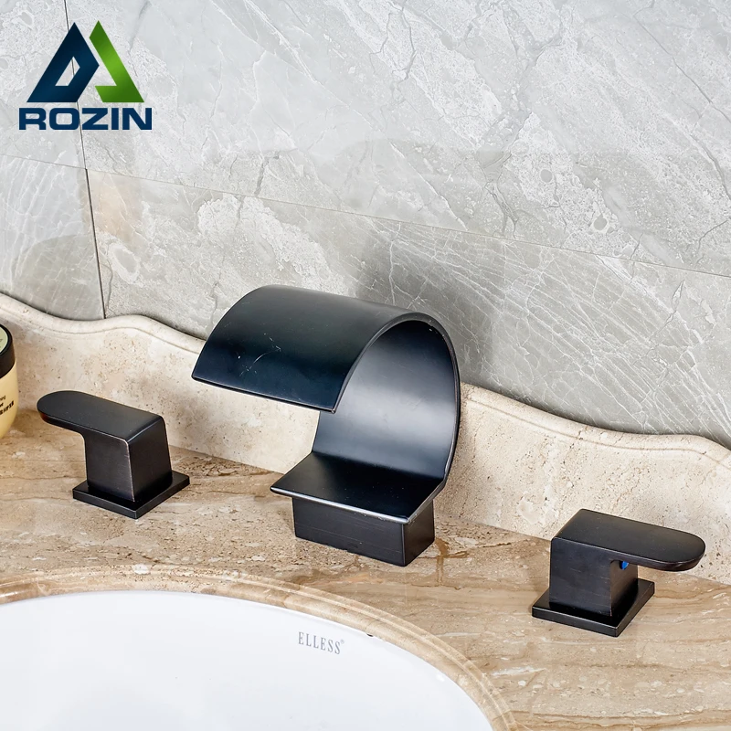 

New Two Square Handles Deck Mounted Bathroom Basin Faucet Widespread Washbasin Mixer Taps Deck Mounted 3 Holes