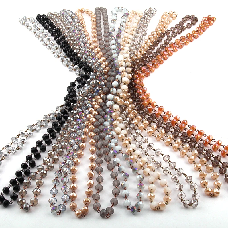 

Wholesale Fashion Bohemian Tribal Jewelry 5*8 Crystal Rosary Chain Glass Necklace