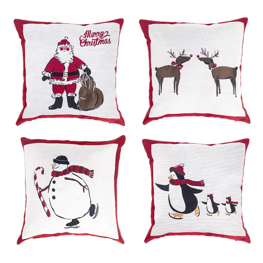 

Merry Christmas Decorative Pillowcases Polyester Christmas Throw Pillow Case Cover Santa Claus Elk Pillowcase