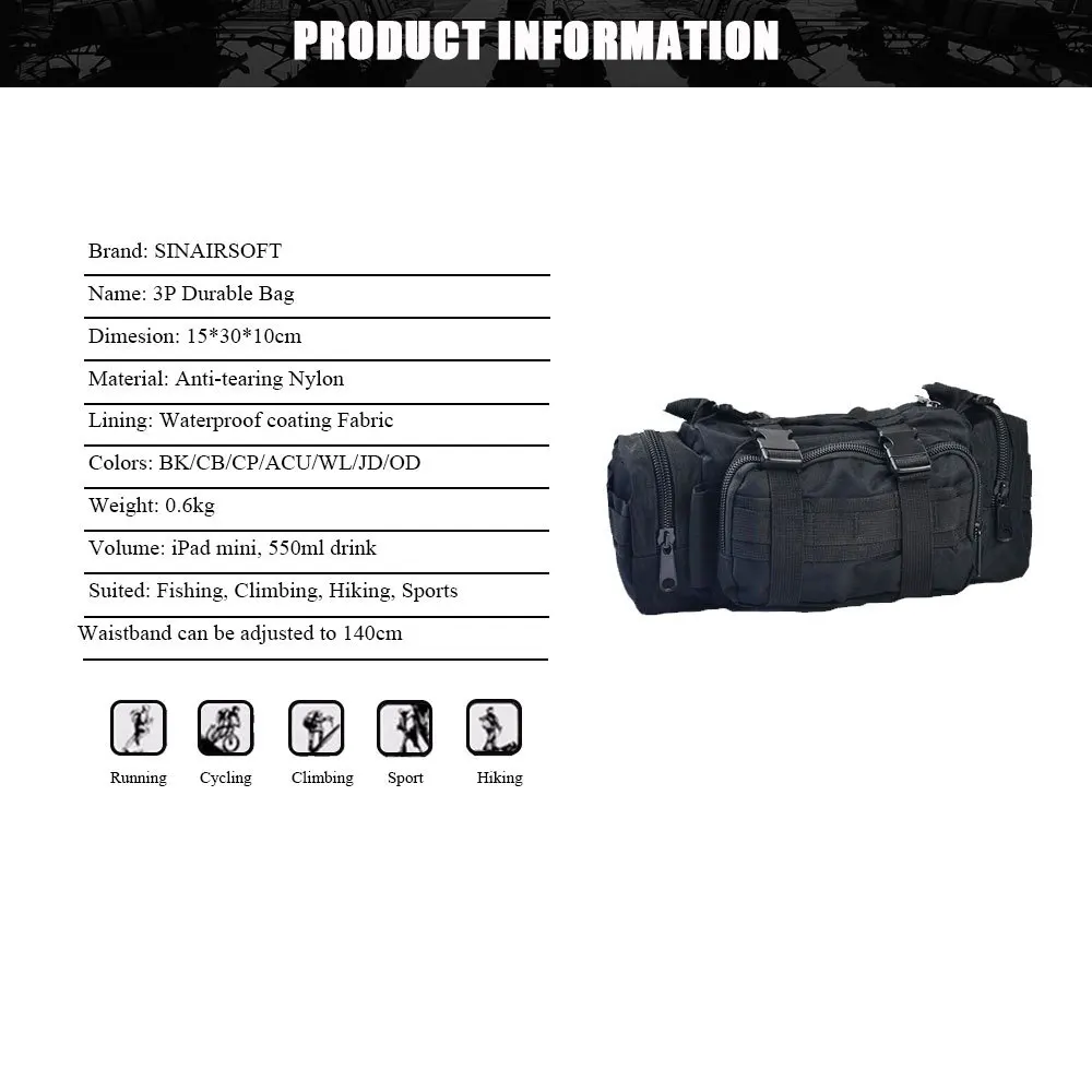 SINAIRSOFT عالية الجودة حقيبة ظهر للتكتيكات العسكرية الخارجية على ظهره الخصر مجموعة حقائب مخلفات Mochilas رخوة التخييم المشي لمسافات طويلة الحقيبة 3 ...