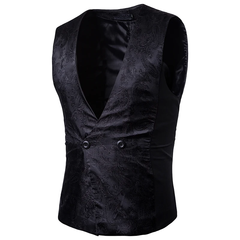 New Arrival Men Vest Palance Dark Grain Design Solid Sleeveless Waistcoat Slim Fit Print Host Formal Dress Hairstylist Vest