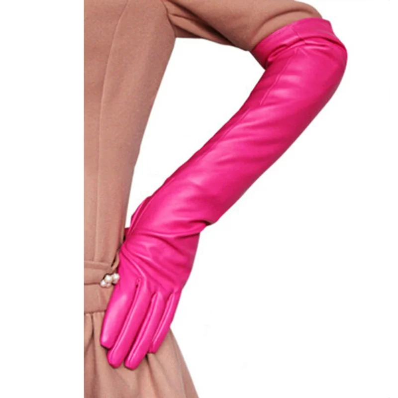Лидер продаж женские 7 цветов опера Вечерние перчатки искусственная кожа PU выше локтя длинные перчатки