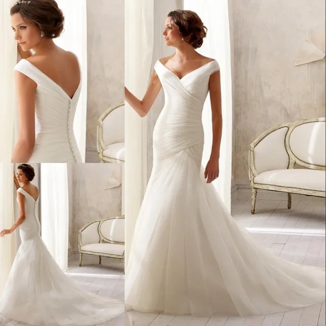Free Shipping Long Mermaid Wedding Dresses Sleeveless V Neck White Free Shipping Long Mermaid Wedding Dresses Sleeveless V Neck White Organza Plus Size Court Train Ruched