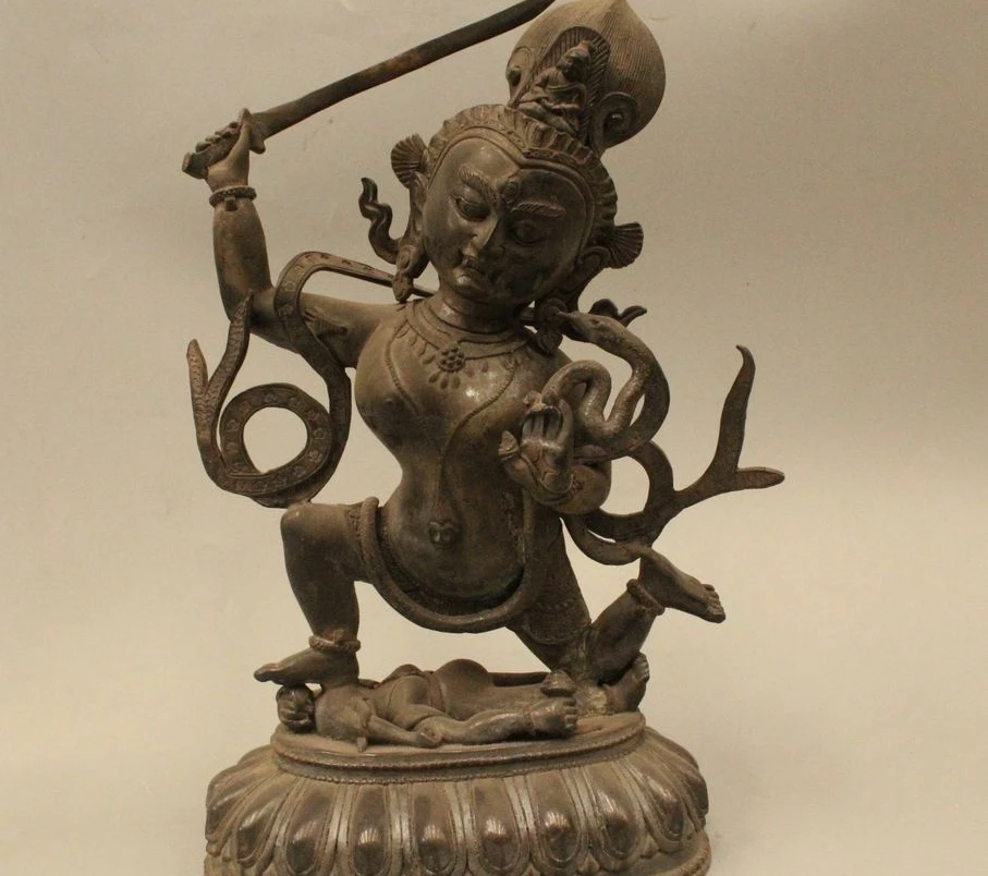 

12 " Tibet Buddhism Bronze Wenshu Manjushri Goddess elephant Sword Statue