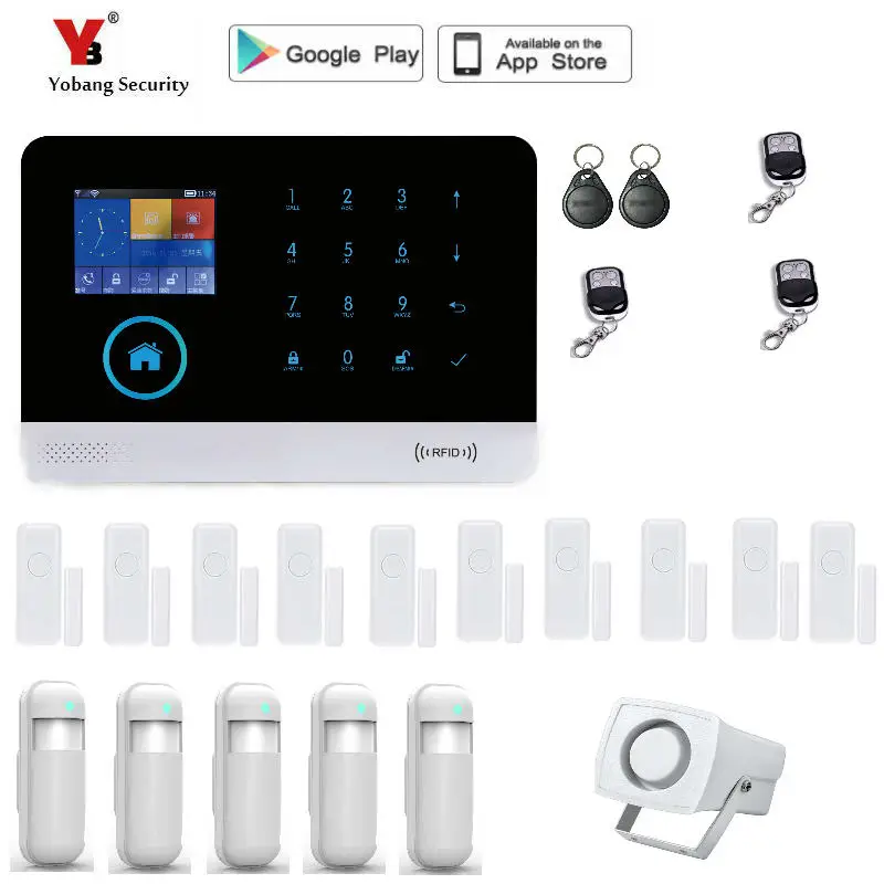 Yobang Security Alarm systems security home APP Control WIFI Home Alarm Systems with PIR Detector Voice Security Alarm kit web systems security testing