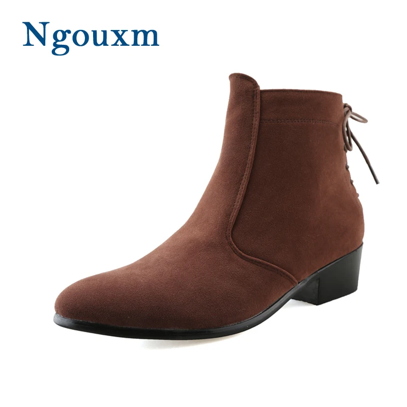 

Ngouxm Ankle Boots Men Spring Autumn Suede Leather Pointed Toe Men's Riding Boots Zip Low Heel Ankle Strap Man Equestrian Boots