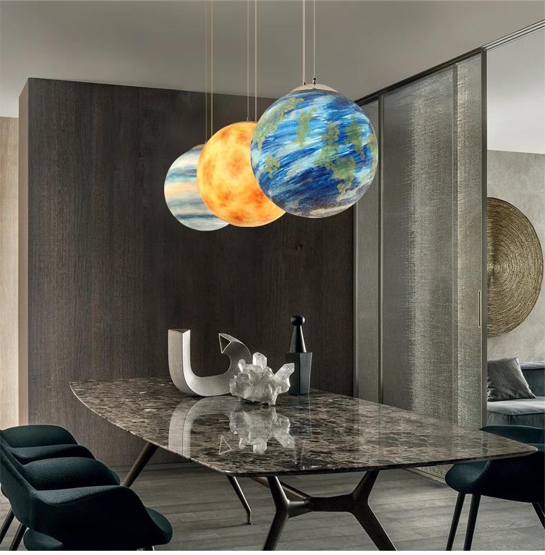 Постмодерн Минималистичная креативная земная люстра в виде Луны для гостиной, столовой, космическая планета, люстра из смолы