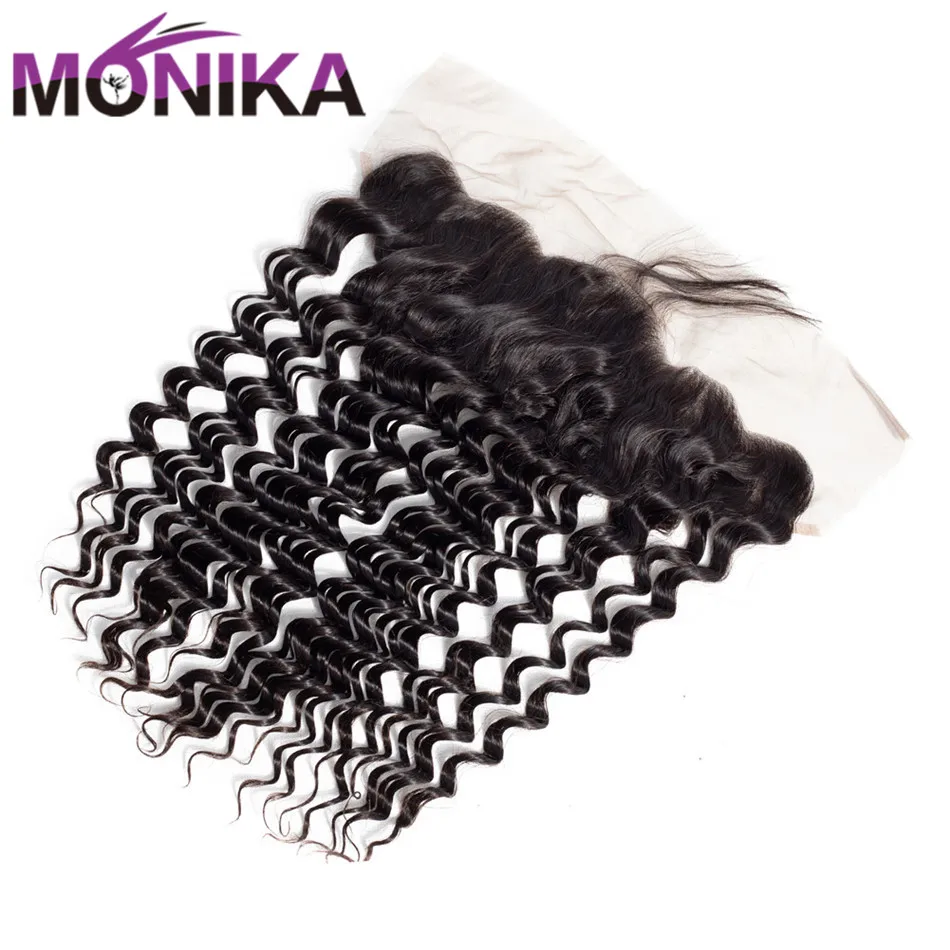 Monika Deep Wave Brazilian Hair Closure 13x4 Pre Plucked Lace Frontal Ear to Ear Deep Curly Frontal Closure With Baby Hair