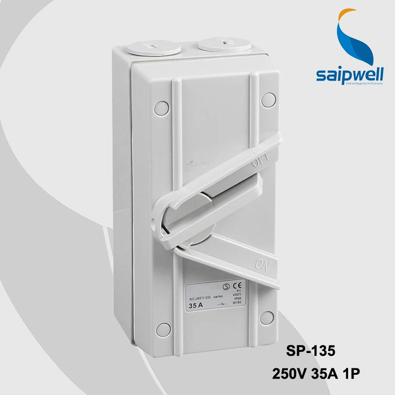 

Saip/Saipwell IP67 European/Australian 250V 35A 1P Industrial Electric Waterproof Isolating Switch (SP-1P35A)