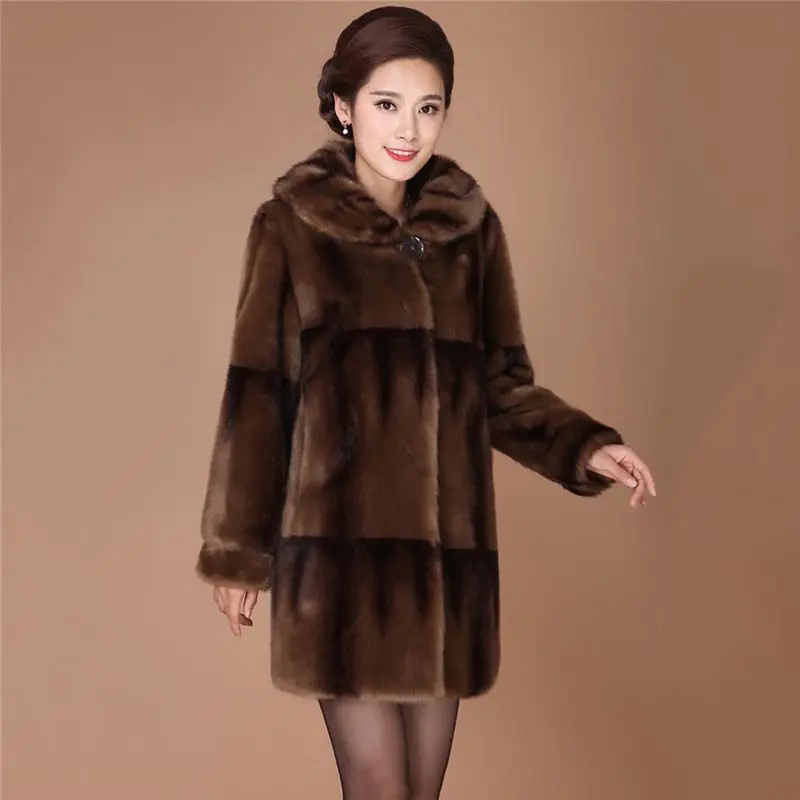

2018 Winter Mid Age Women Elegant Warm Faux Mink Fur Coat Female Monther Plus Size 6XL Thick Warm Fake Rabbit Fur Outerwear X20