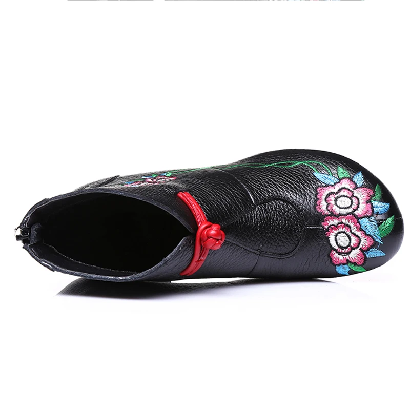 La Noir Beauté Zapatos À Chaussures Rétro Mvvjke Floral Haute Cuir Cheville Femmes Talons gris Véritable Bottes Brodé Main En rouge Printemps Chaud 8nPkO0XNw
