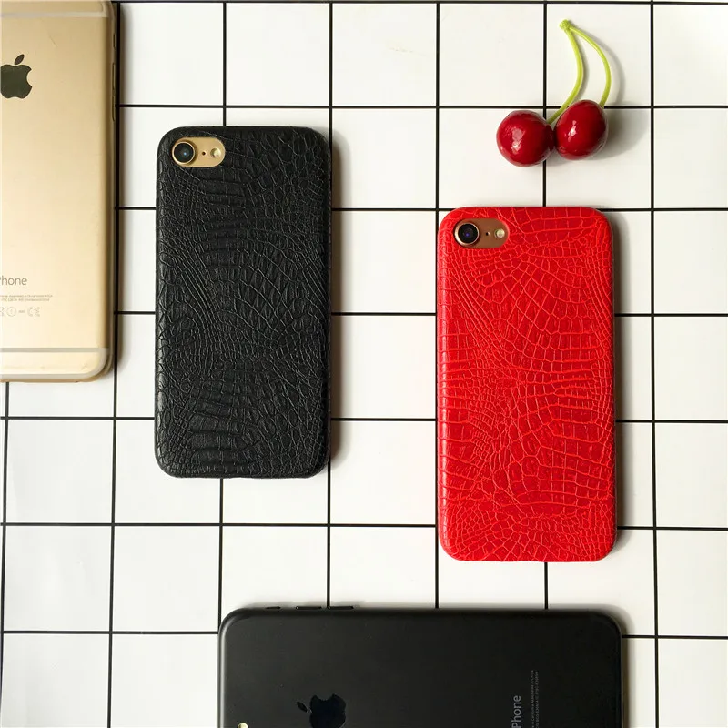 LUDI Luxury Soft PU Leather case for iphone X 8 5 5s SE 6 6s 7plus 6splus crocodile grain 8 colors TPU Cases Back Cover05