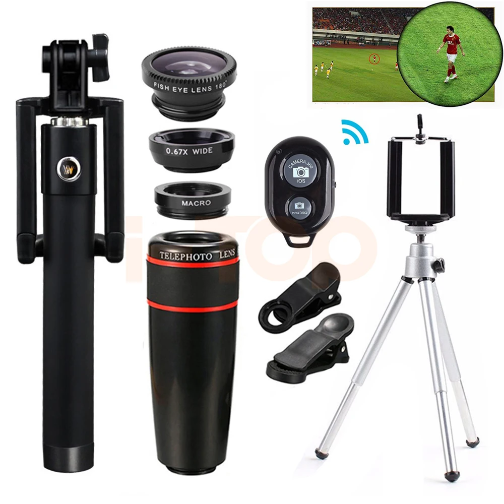 

Mobile lens Kit 8X Zoom Telephoto Lenses Macro Wide Angle Fish eye Lentes For HUAWEI P9 P10 Honor 8 9Telescope With Tripod Clips