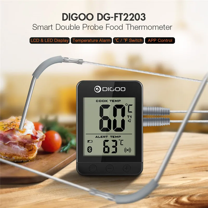 Digoo DG FT2203 умный Bluetoorh светодиодный дисплей барбекю Кухонный Термометр для приготовления пищи металлические зонды функция приложения для мяса барбекю гриль