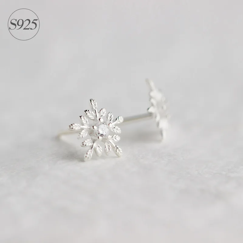 

Genuine 925 Sterling Silver Jewelry Snowflake Crystal CZ Stud earrings 9MM(0.35"INCH) gift for christmas GTLE253