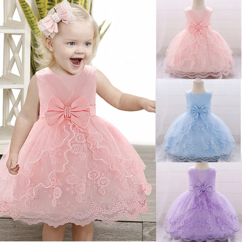 

Girls princess clothes baby costume newborn girls party dress flower fluffy dresses first communion baptism vestido clothing