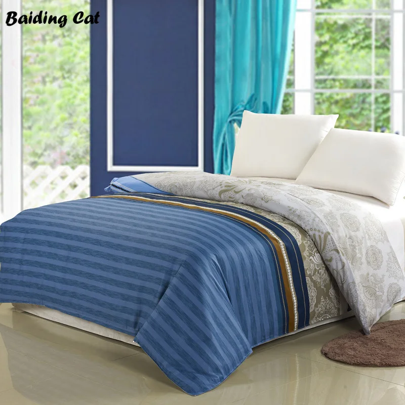 

Home Textile 1 Piece Blue Stripes Duvet Cover 100% Cotton Fabric Quilt Cover with Zipper 160x210cm/180x220cm/200x230cm/220x240cm