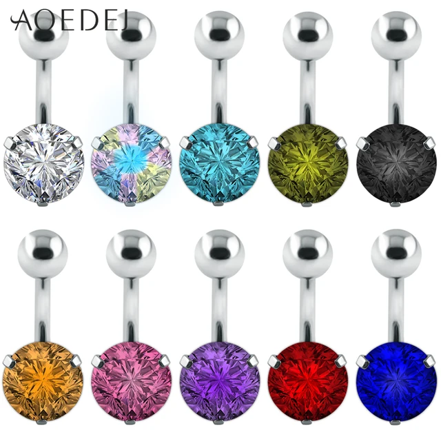 Round Navel Ring Crystal Stainless Steel Belly Button Rings 8mm Gold