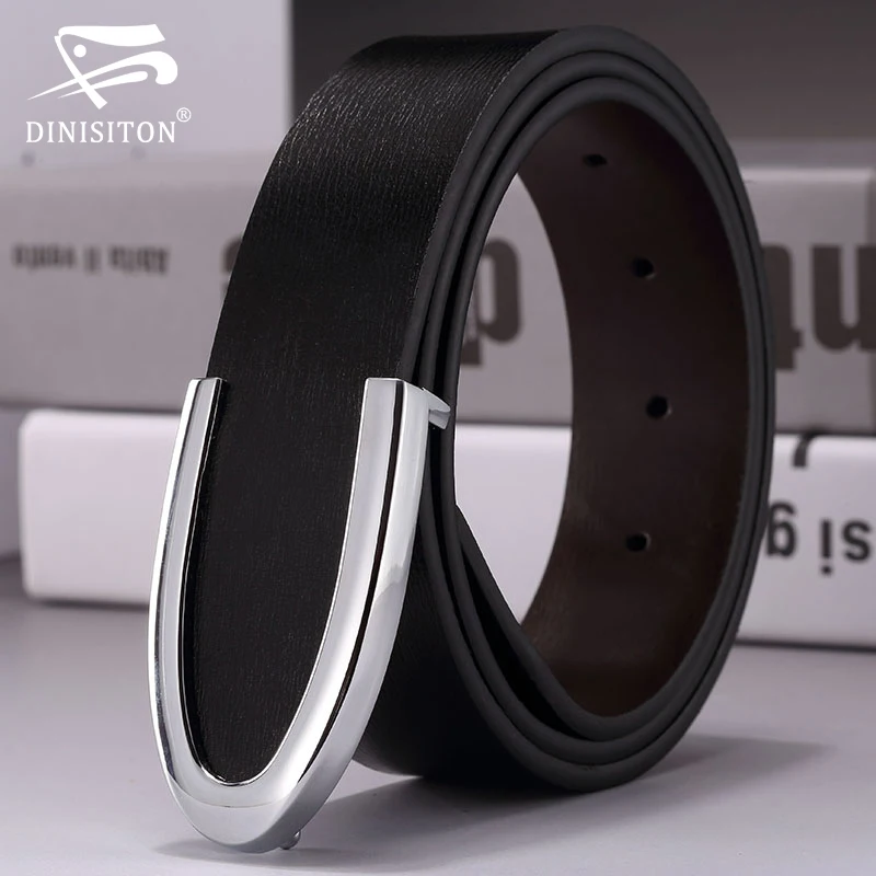 

DINISITON Fashion men's belt genuine leather male strap cowhide belts man cowskin belt smooth buckle waist belt gift for man