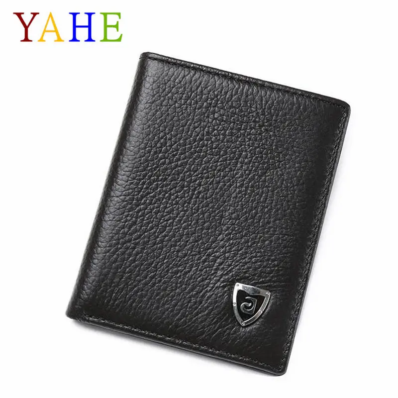 

YaHe 100% Genuine Leather Men's Wallets Soft Cow Leather Black Small Slim Bags multi-card holder for Male Clutch Handbags 2018