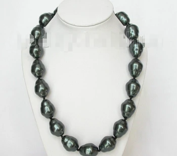 

FREE shipping> >>> Genuine baroque 22mm 18" Tahitian-black south seashell pearls necklace j7025