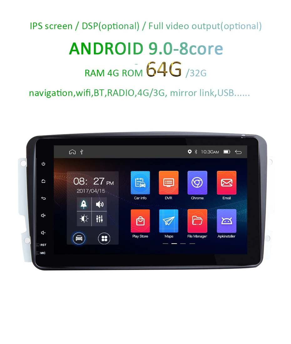 Excellent DSP Android 9.0 4G 64G 2 DIN DVD For Benz W209 W203 W168 W463 W163 M ML Viano W639 Vito Vaneo E-W210 GPS Radio Player IPS Screen 1