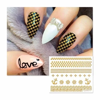 WUF 1 Sheet Gold Lace Flower Nail Stickers Beauty Nail Art 3D Decal Decorations Sticker On Nails Accessories 6017