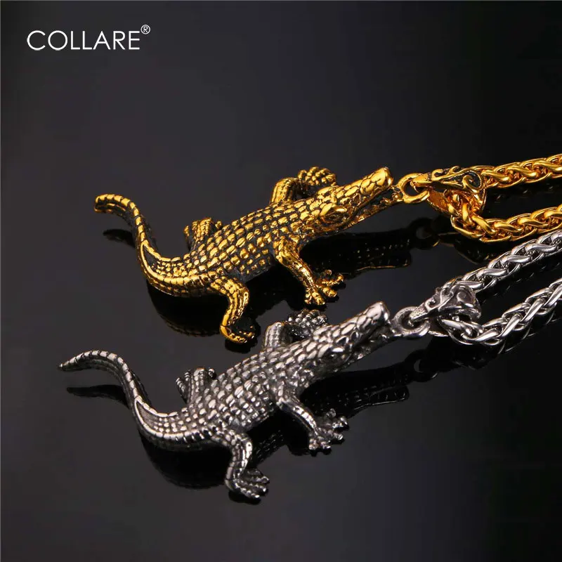 

Collare Crocodile Retro Pendant Gold Color Stainless Steel Animal Necklace Women Wholesale Hippie Alligator Men Jewelry P138