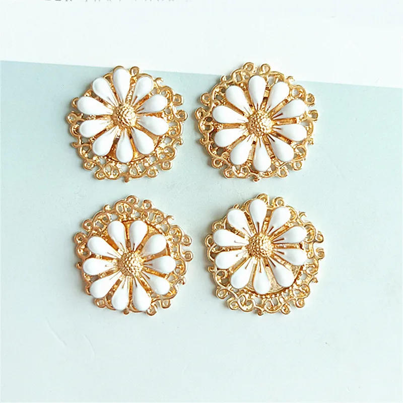

SEA MEW 30 PCS 2.4cm Fashion Metal Alloy KC Gold Drops Of Glaze Flowers Connectors Charm For Jewelry Making