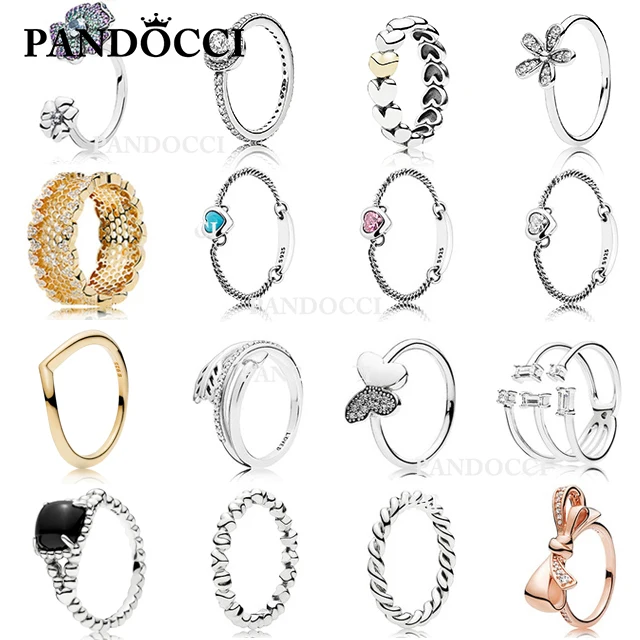 

PANDOCCI 100% 925 Sterling Silver 1:1 Shine Honeycomb Rose Bow TWISTED ROPE BLOOMS HEART Shards of Sparkling Arrow Daisy Ring