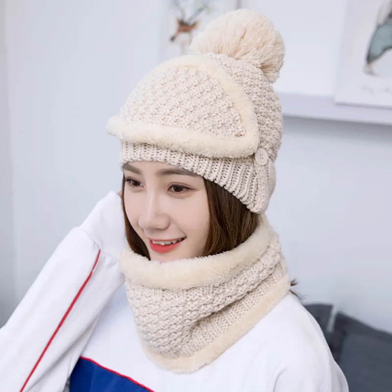 Новые вязаные шапки для женщин женские брендовые высококачественные зимние женские шаровые Лыжные шапки помпоны шапки вязаный шарф - Цвет: BEIGE
