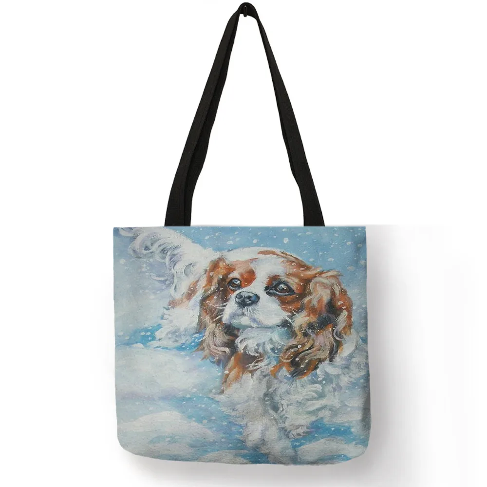 Kawaii Puppies Charles Spaniel Собака Картина маслом женская сумка повседневные сумки на плечо для работы в школе многоразовая сумка для покупок с короткими ручками